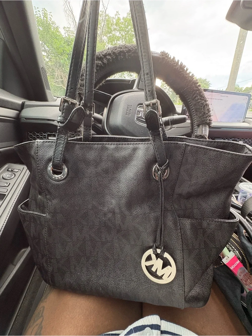 Michael Kors Black Leather Logo Tote with Shoulder Straps